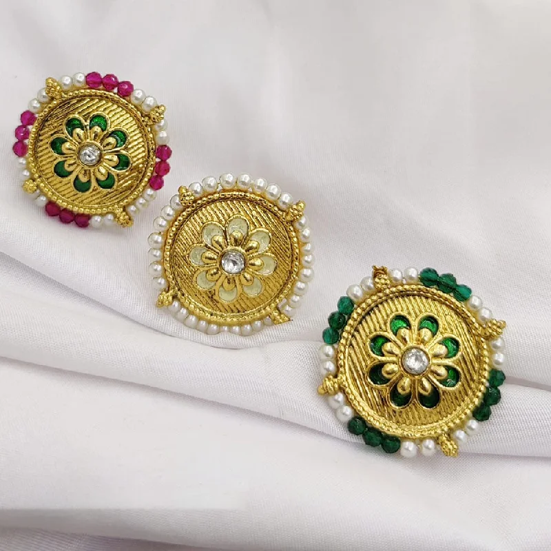 Fashion-Forward Geometric Jewelry For Contemporary Style Fancyla Gold Plated Austrian And Pearls Stone Rings
