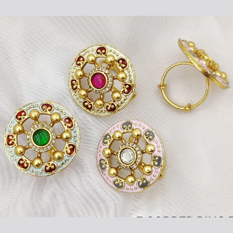Affordable Gold-Plated Jewelry For Modern Fashion Fancyla Gold Plated Kundan Stone And Meenakari Rings
