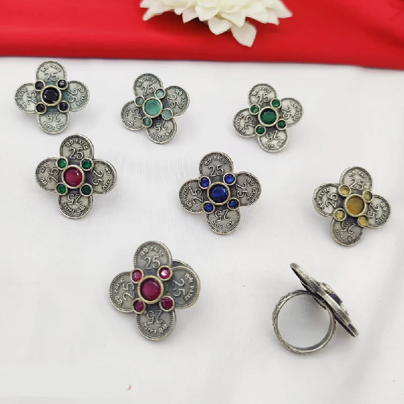 Fashion-Forward Jewelry At Exclusive Discounts Fancyla Oxidised Plated Pota Stone Rings