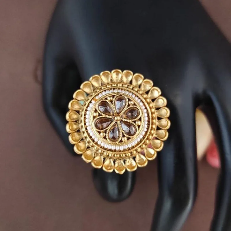 Classic And Modern Jewelry Styles On Sale Heera Jewellers Gold Plated Crystal Stone Adjustable Ring