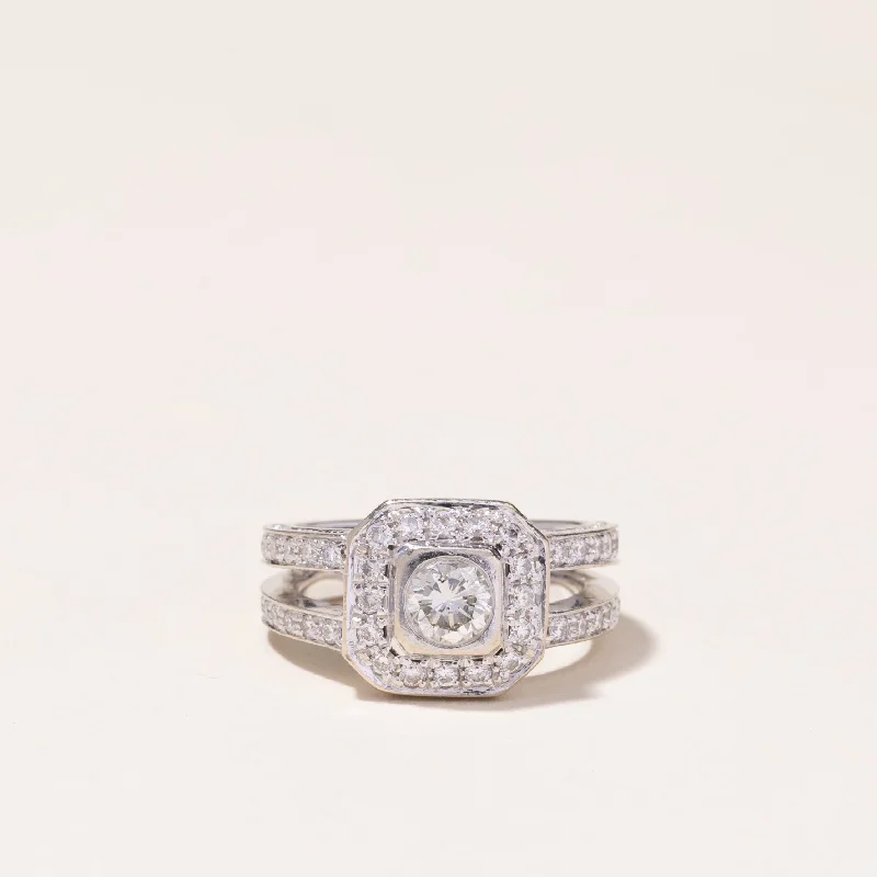 Exclusive Jewelry Offers – Shine For Less 14k White Gold Halo Design Diamond Ring | 1.27ctw | SZ 5.25