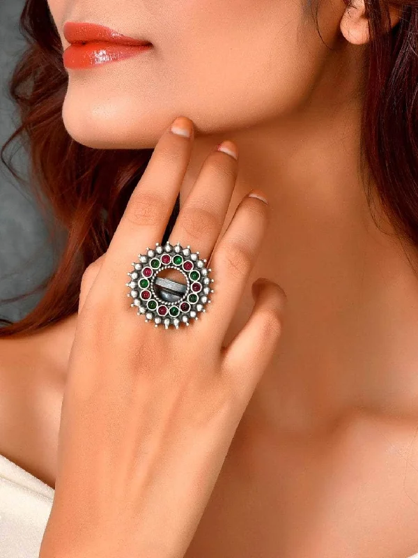 Get The Best Deals On Timeless Jewelry Pieces Oxidized Varthulah Ring Magenta And Green