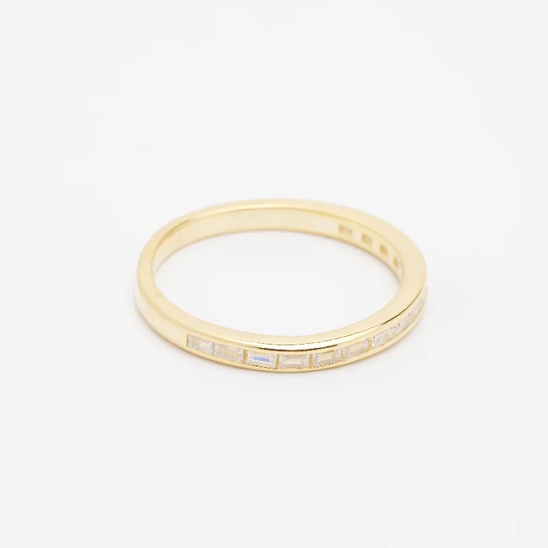 Elevate Your Outfit With Discounted Statement Jewelry Phoebe Baguette CZ Gemstone Gold Band Ring