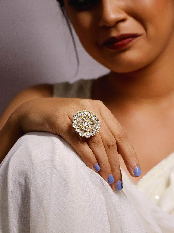Big Discounts On Elegant Jewelry Collections Round Dabi Kundan Ring