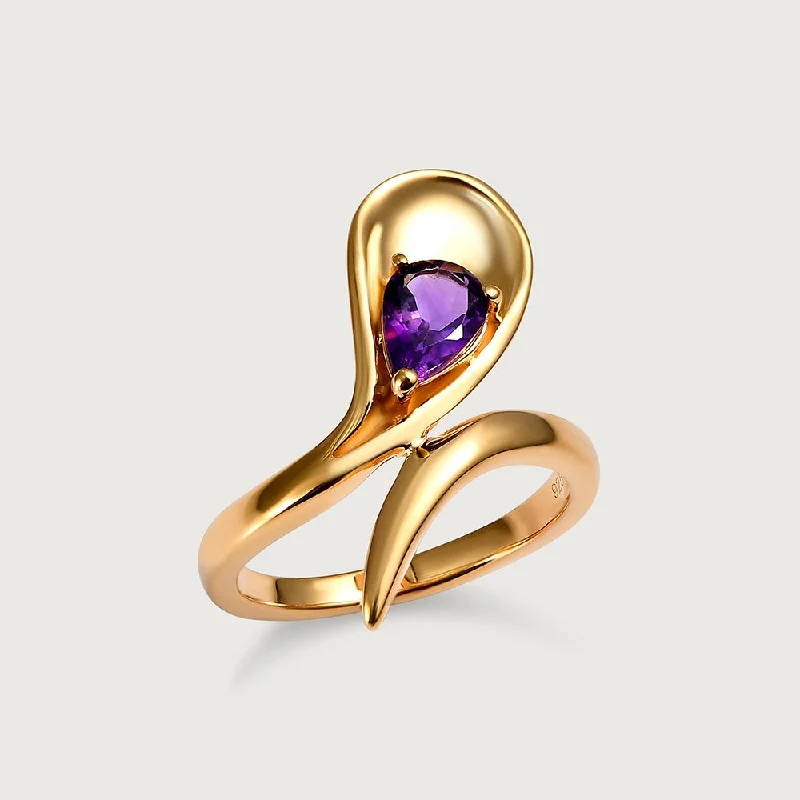 Seasonal Jewelry Sale – Upgrade Your Collection Sandblast Texture Wave Ring with Amethyst
