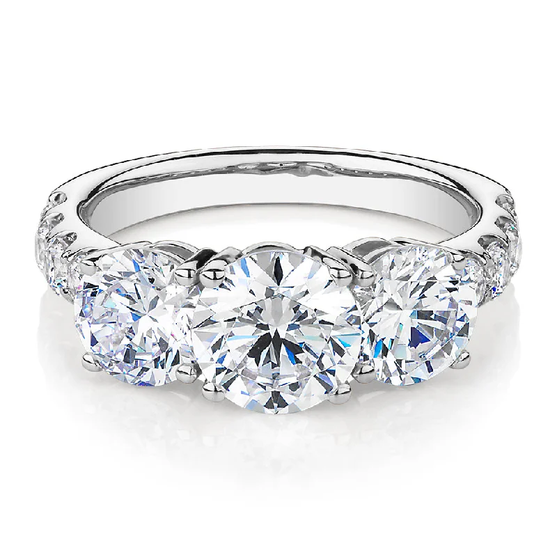 Exclusive Online Jewelry Sale – Don't Wait Three stone ring with 3.44 carats* of diamond simulants in 10 carat white gold