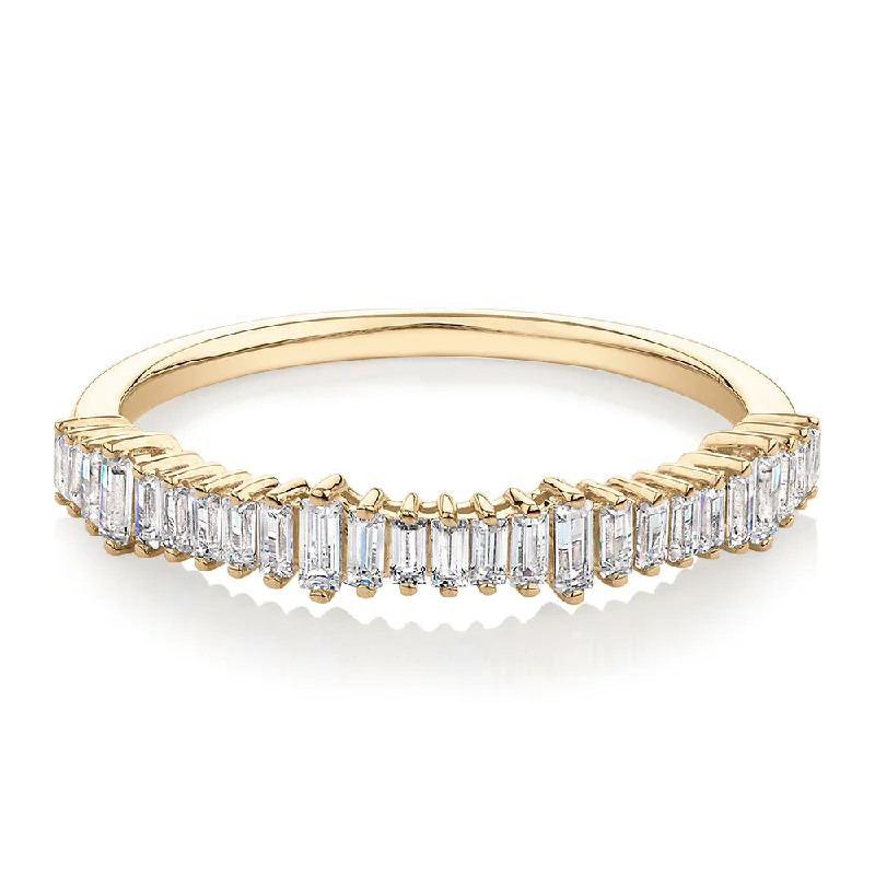 Delicate Crystal Jewelry For Sophisticated Charm Wedding or eternity band with 0.48 carats* of diamond simulants in 10 carat yellow gold