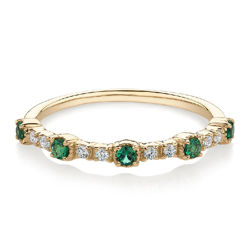 Exclusive Gemstone Jewelry At Special Prices Wedding or eternity band with emerald and diamond simulants in 10 carat yellow gold Exclusive Gemstone Jewelry At Special Prices Wedding or eternity band with emerald and diamond simulants in 10 carat yellow gold