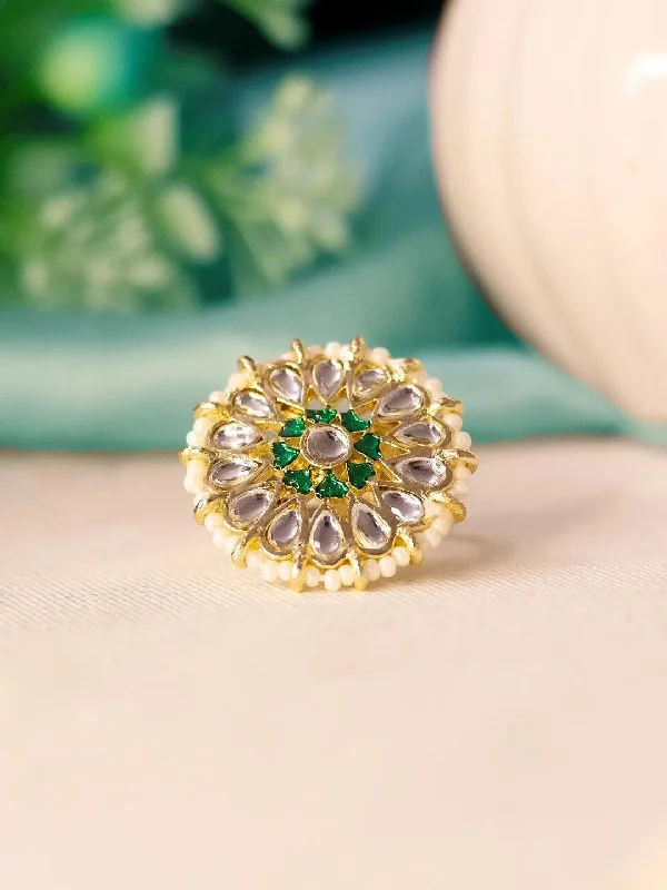 Elegant Rose Gold Jewelry For A Stylish Touch White And Green Kundan Ring