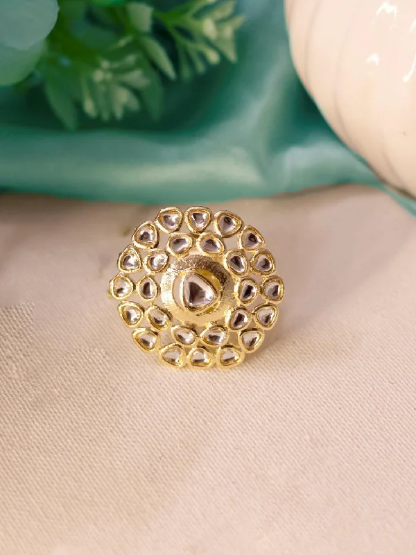 Bestselling Jewelry At Special Promotional Rates White Floral Motif Kundan Ring