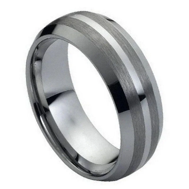 Don't Miss Our Biggest Jewelry Sale Of The Season Brushed Men's Tungsten Ring with Polished Shiny Center - 8mm
