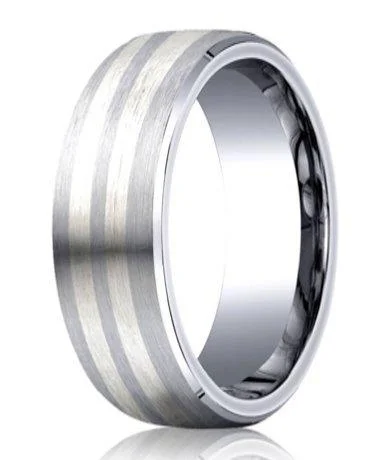 Exclusive Jewelry Offers – Sparkle For Less Men's Cobalt Chrome and Silver Wedding Ring | 8mm