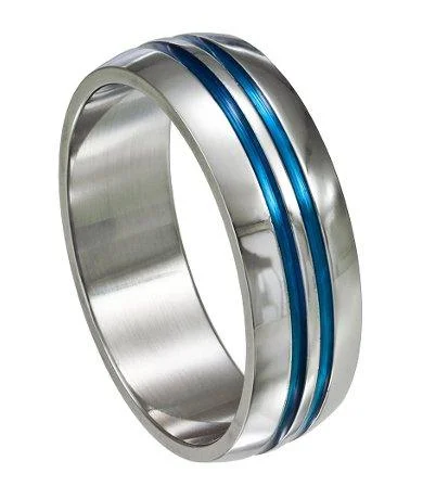 Buy More, Save More – Special Jewelry Discounts Stainless Steel Ring with Blue Grooves-8MM Buy More, Save More – Special Jewelry Discounts Stainless Steel Ring with Blue Grooves-8MM