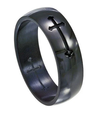 Limited-Stock Jewelry Sale – Once It's Gone, It's Gone Stainless Steel Black Crusade Cross Ring-8mm