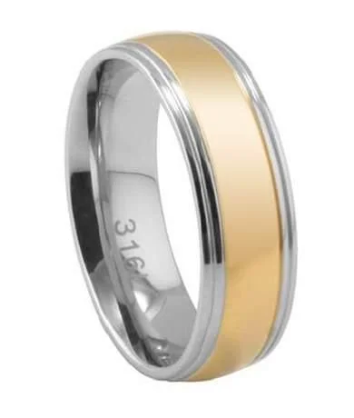 Shop Stylish Jewelry Now And Save Big Men's Stainless Steel Wedding Band with Two-Tone Polished Finish | 7mm