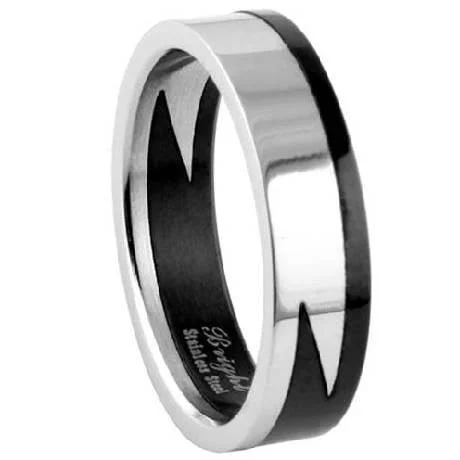 Exclusive Jewelry Sale – Shine For Less Men's Stainless Steel Puzzle Ring with Polished Finish and Black Accent | 7.5mm