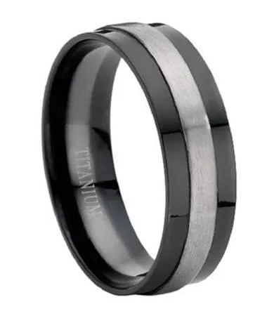 Fashion-Forward Jewelry At Incredible Prices Titanium Black and Gray Center Band Men's Ring -8mm