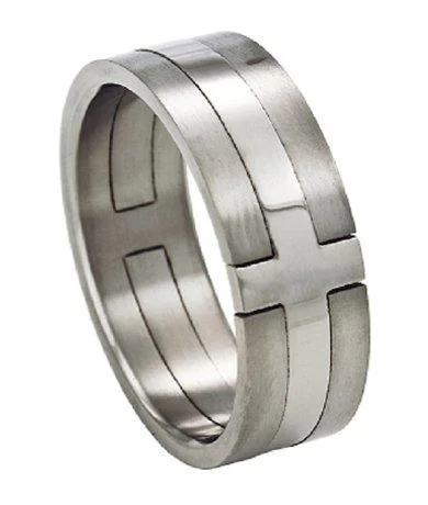 Titanium Cross Ring with High Polish and Satin Finish -8mm