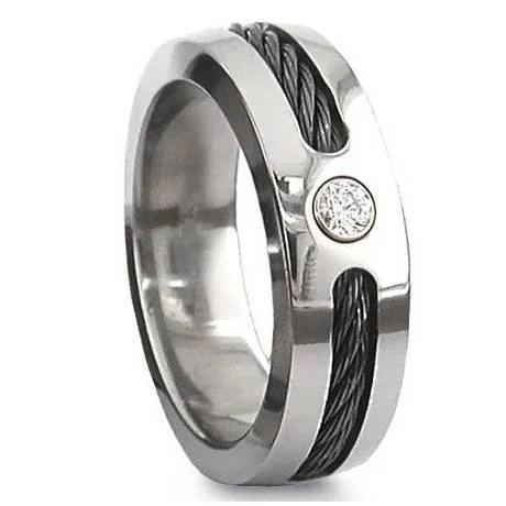 Dazzle With Discounts – Shop Jewelry On Sale Men's Titanium Black Cable Ring with Polished Finish and CZ-7mm Dazzle With Discounts – Shop Jewelry On Sale Men's Titanium Black Cable Ring with Polished Finish and CZ-7mm