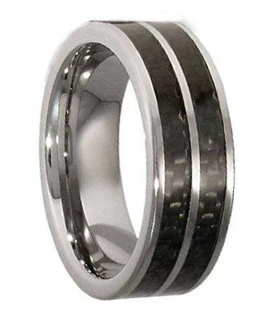 Elegant Jewelry, Affordable Luxury – Shop Now Titanium Ring With a Double Carbon Fiber Inlay -8mm Elegant Jewelry, Affordable Luxury – Shop Now Titanium Ring With a Double Carbon Fiber Inlay -8mm