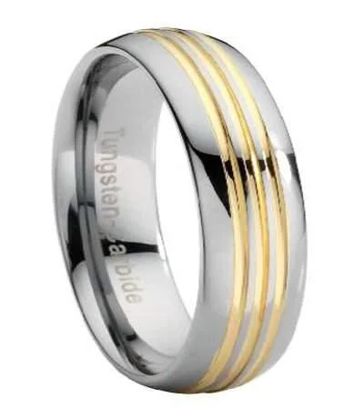 Premium Jewelry Now Available At Special Discounts Tungsten Wedding Band with Three Gold Grooves -7mm