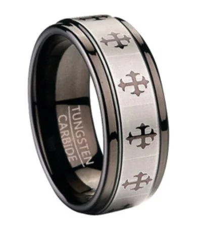 Chic And Stylish Jewelry At Exclusive Prices Fashion Ring for Men in Black Tungsten with Crosses | 9mm Chic And Stylish Jewelry At Exclusive Prices Fashion Ring for Men in Black Tungsten with Crosses | 9mm