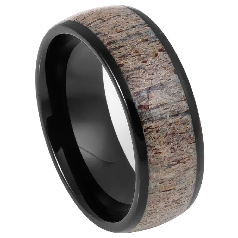 Jewelry Clearance Sale – Final Reductions Tungsten Men's Domed Black IP Plated Real Deer Antler Inlay l 8mm Jewelry Clearance Sale – Final Reductions Tungsten Men's Domed Black IP Plated Real Deer Antler Inlay l 8mm