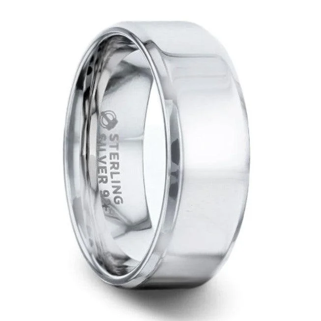 Last Chance To Grab Your Favorite Jewelry At A Discount LUCID Silver Polished Finish Flat Center Wedding Band With Beveled Edges