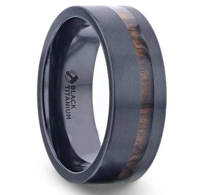 Make Every Moment Shine – Jewelry Discounts Available DARING Off-Set Koa Wood Inlaid Black Titanium Men's Ring With Flat Polished Finish Make Every Moment Shine – Jewelry Discounts Available DARING Off-Set Koa Wood Inlaid Black Titanium Men's Ring With Flat Polished Finish