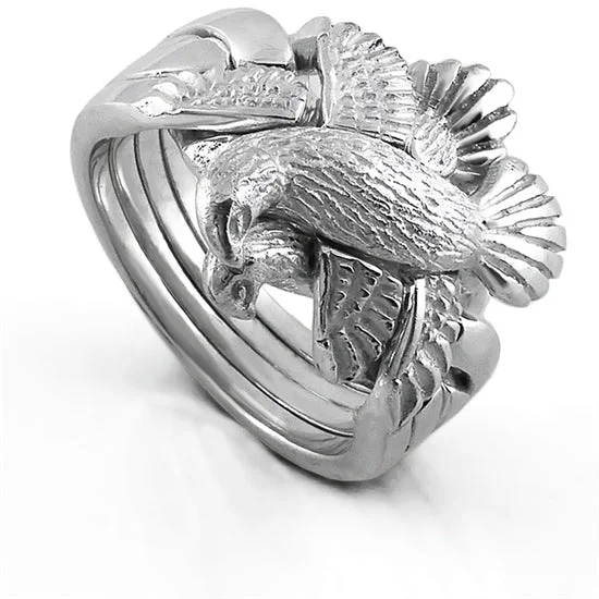 UNISEX 4 band  STERLING SILVER DOVE Puzzle Ring 4DOVE - HEAVY