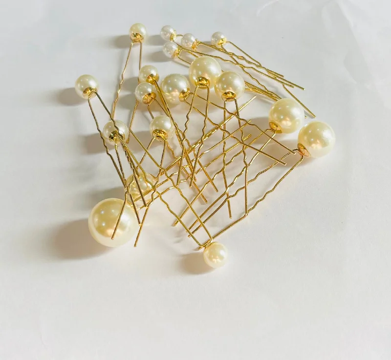 18pcs/pack Gold Wedding Hair Pins Pearl Headpiece Bridal Hairpins Bride Handmade Hair Clip Leaf Hairwear For Women Jewelry