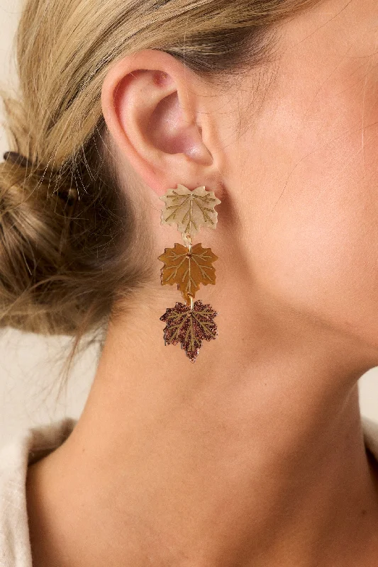 Falling Hard Brown Leaf Drop Earrings