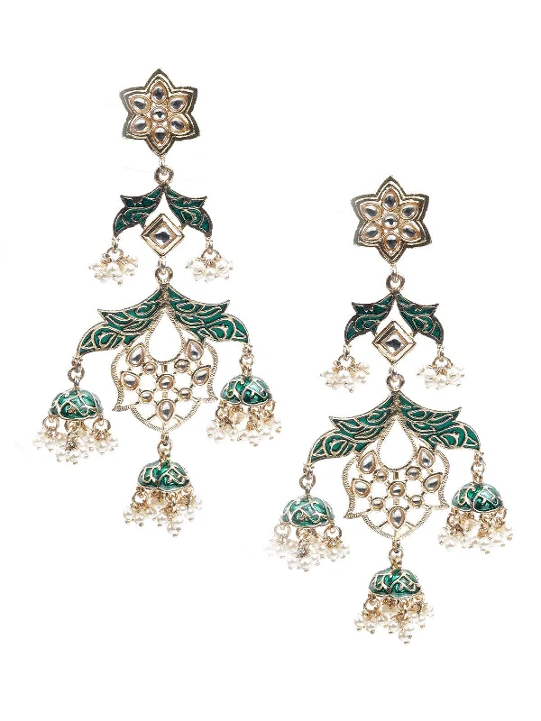 Odette Women Kundan Studded Meenakari Dangle Earrings