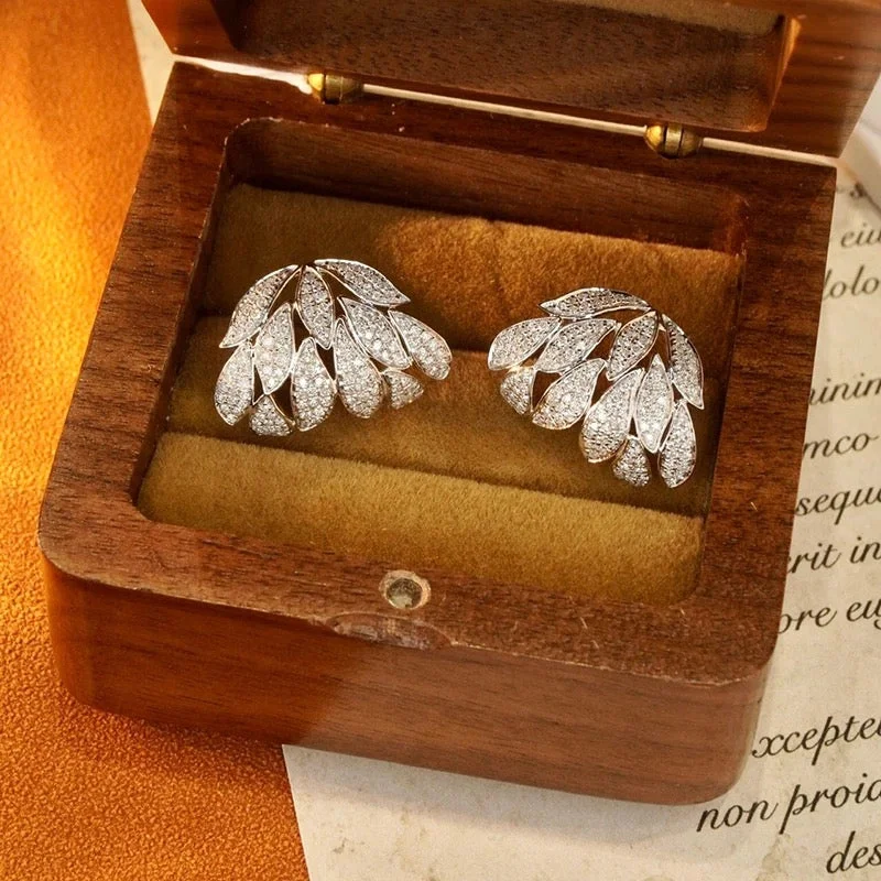 Affordable Luxury Jewelry For Every Occasion Needle Full Drill Tiny Zirconia Leaf Shaped Earrings S4625367 Affordable Luxury Jewelry For Every Occasion Needle Full Drill Tiny Zirconia Leaf Shaped Earrings S4625367