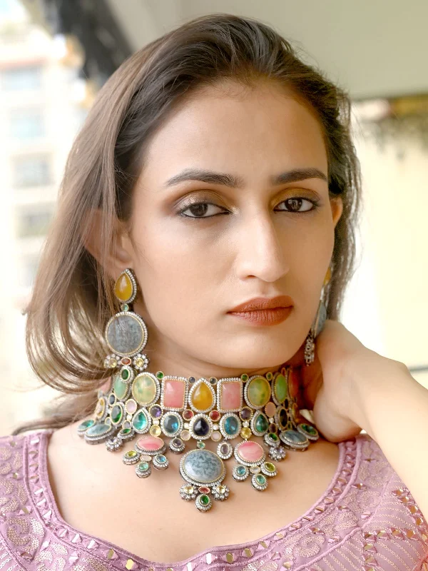 Exclusive Jewelry Sale – Sparkle For Less Odette Multicolor Mixed Metal Embellished Gold Plated Neckpiece Set For Women Exclusive Jewelry Sale – Sparkle For Less Odette Multicolor Mixed Metal Embellished Gold Plated Neckpiece Set For Women