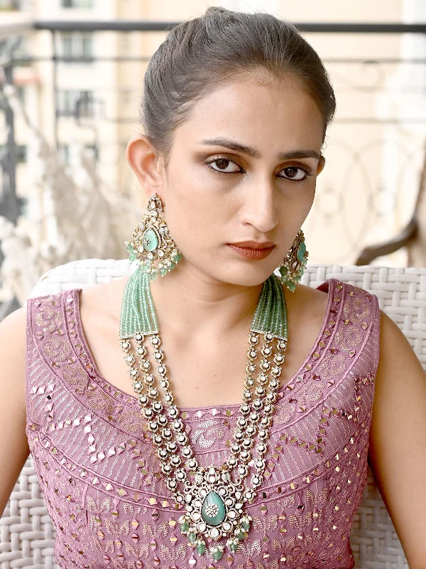 Shop Dazzling Jewelry At The Best Prices Odette Sea Green Alloy Embellished Gold-Plated Neckpiece Set For Women Shop Dazzling Jewelry At The Best Prices Odette Sea Green Alloy Embellished Gold-Plated Neckpiece Set For Women