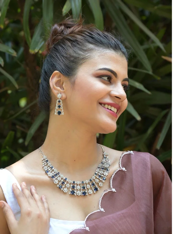 Chic And Stylish Jewelry At Exclusive Prices Odette Silver And Blue Choker Neck Piece Set For Women Chic And Stylish Jewelry At Exclusive Prices Odette Silver And Blue Choker Neck Piece Set For Women