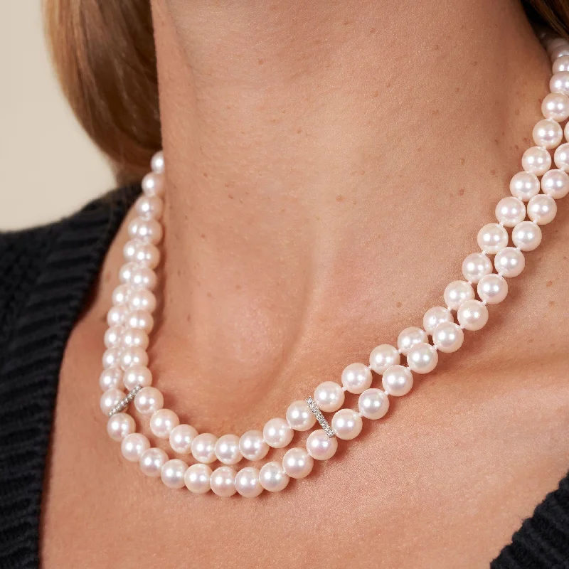 Bold And Beautiful Jewelry Now At Irresistible Prices 7.0-7.5 mm Double Strand White AAA Akoya Pearl and Diamond Necklace Bold And Beautiful Jewelry Now At Irresistible Prices 7.0-7.5 mm Double Strand White AAA Akoya Pearl and Diamond Necklace