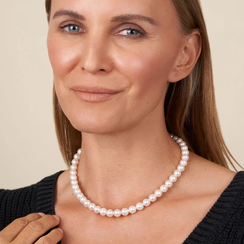 Seasonal Jewelry Deals – Elevate Your Style 8.0-8.5 mm 18 Inch AA+ Bright White Silver Tone Akoya Pearl Necklace