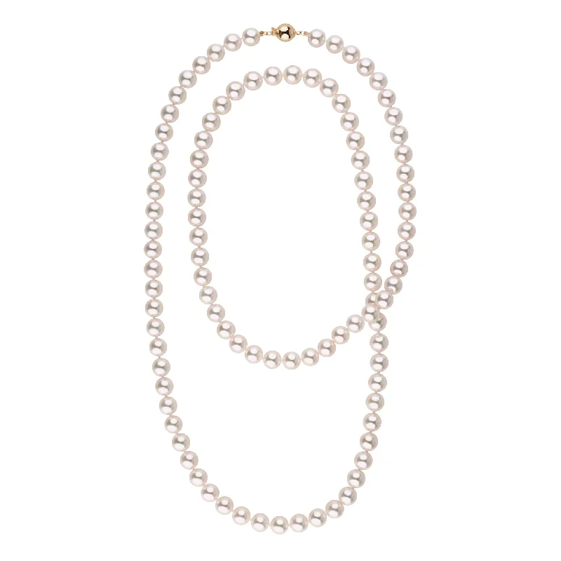 Bohemian-Inspired Jewelry For Free-Spirited Fashion 8.0-8.5 mm 35 Inch AAA Blush White Silver Tone Akoya Pearl Necklace