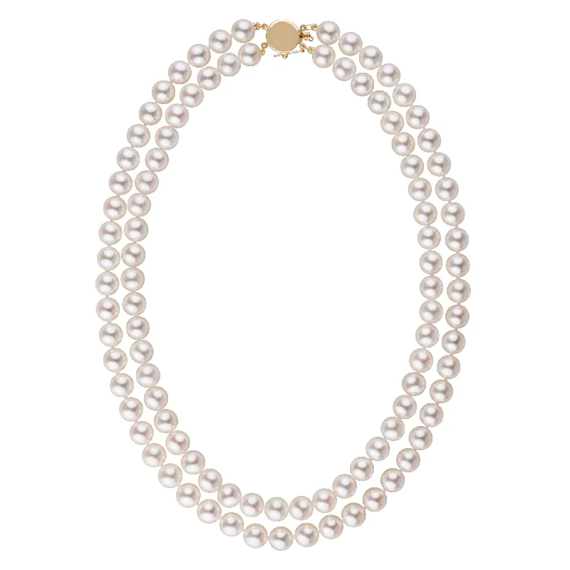Versatile Layering Jewelry For Effortless Chic 8.0-8.5 mm AAA Bright White Rose Tone Akoya Pearl Double Strand Necklace