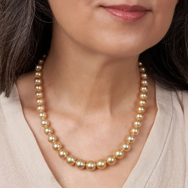 High-Quality Jewelry At A Fraction Of The Cost 8.1-10.9 mm AA+/AAA Golden South Sea Round Pearl Necklace High-Quality Jewelry At A Fraction Of The Cost 8.1-10.9 mm AA+/AAA Golden South Sea Round Pearl Necklace