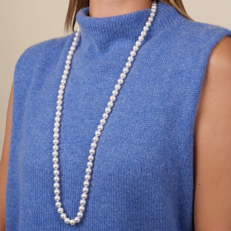 Buy More, Save More On Stunning Jewelry Pieces 8.5-9.0 mm 35 Inch AAA Bright White Silver Tone Akoya Pearl Necklace