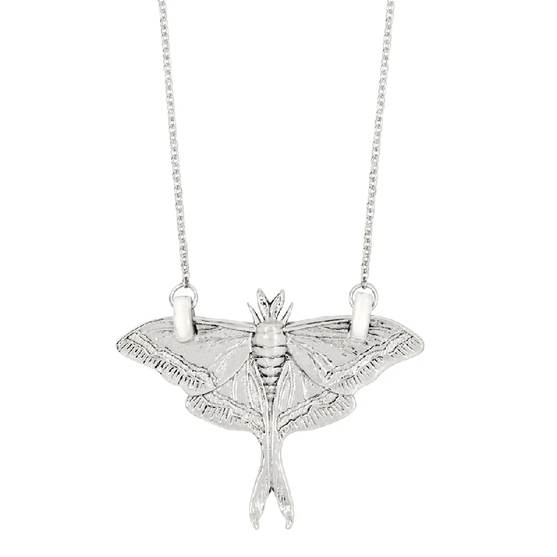 Customized Silver Jewelry For Unique Style Luna Moth Necklace in Silver