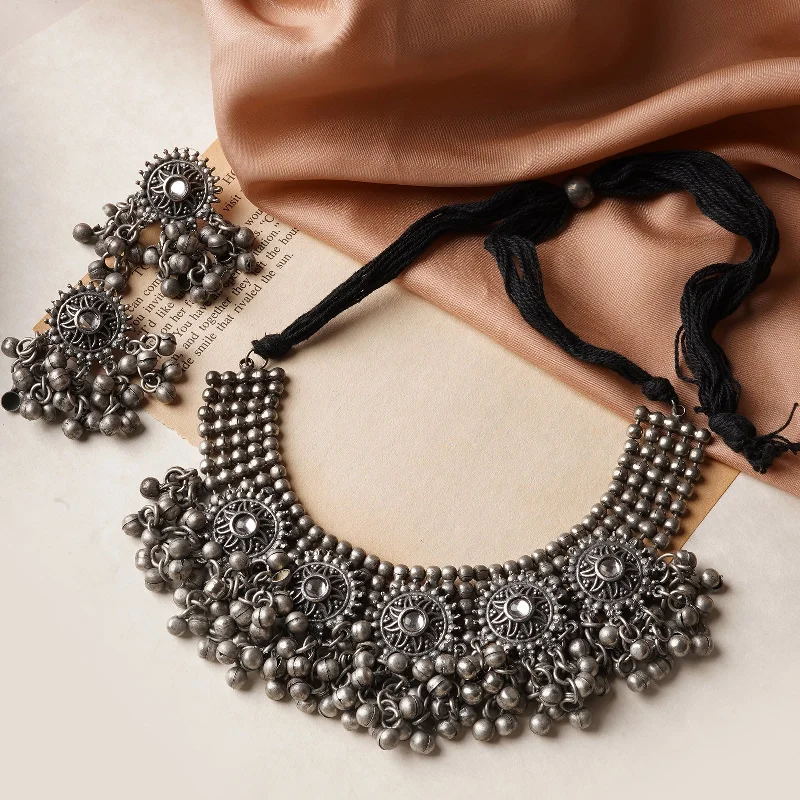 Upgrade Your Jewelry Collection For Less Teejh Chhaya Silver Oxidised Necklace Set