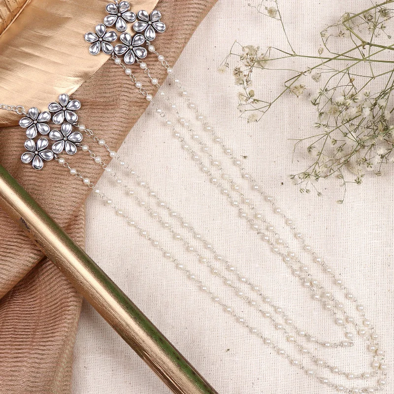 Get The Sparkle You Love At Prices You Adore Teejh Garland Layered Pearl Polki Silver Oxidized Long Necklace Get The Sparkle You Love At Prices You Adore Teejh Garland Layered Pearl Polki Silver Oxidized Long Necklace