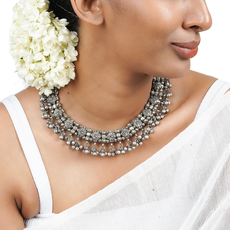 Shop Fine Jewelry With Exclusive Savings Teejh Jiya Floral Silver Oxidised Ghungroo Necklace Shop Fine Jewelry With Exclusive Savings Teejh Jiya Floral Silver Oxidised Ghungroo Necklace