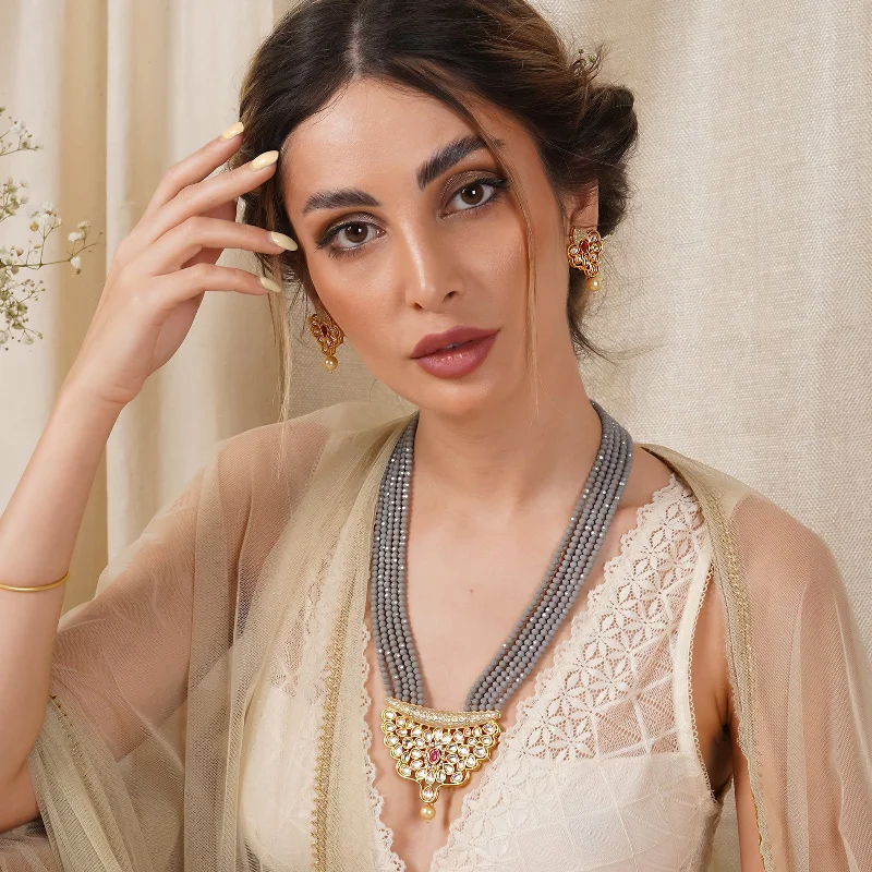 Get The Sparkle You Love At Prices You Adore Teejh Ranihaar Light Grey Beads And Stone Necklace Set