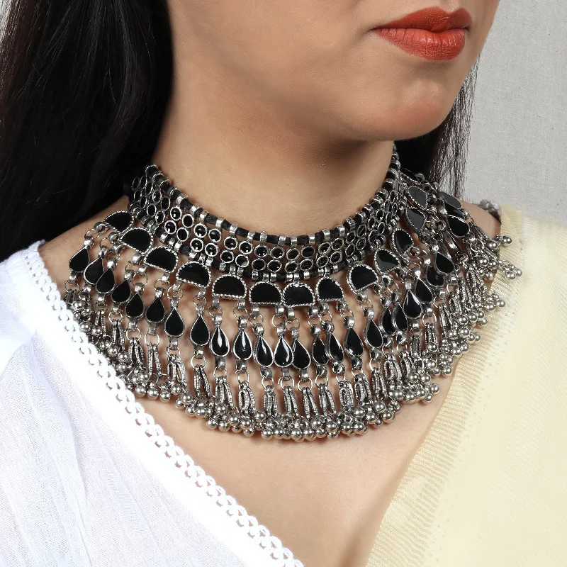 Timeless Elegance, Temporary Discounts – Act Fast Teejh Zaira Black Silver Oxidised Choker Necklace