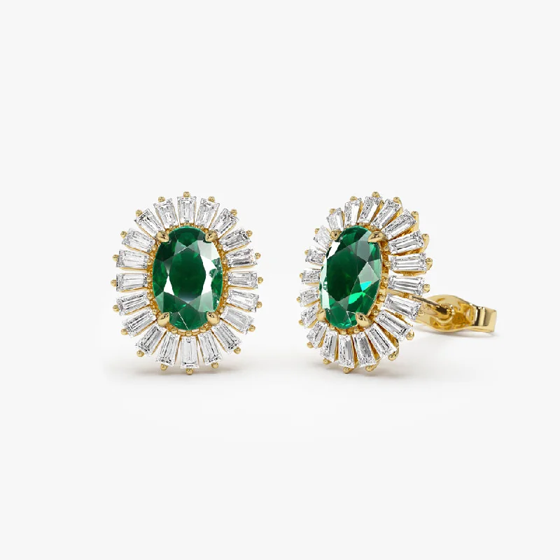 Waterproof Stainless Steel Jewelry For Lasting Beauty 14k Emerald and Baguette Diamond Ballerina Stud Earrings